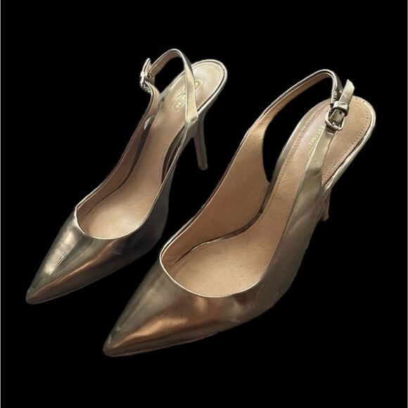 Coach “Lilly” Metallic Bronze Pointed Toe Stiletto Heel Slingback Pumps - Picture 9 of 16